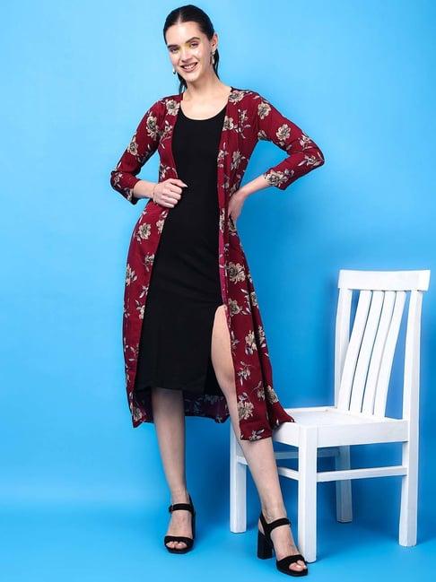 cation maroon printed long cape