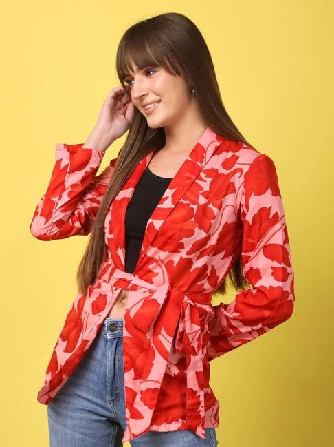 cation red printed shrug