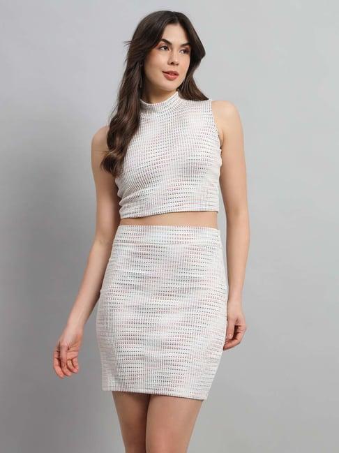 cation off-white self pattern bodycon skirt