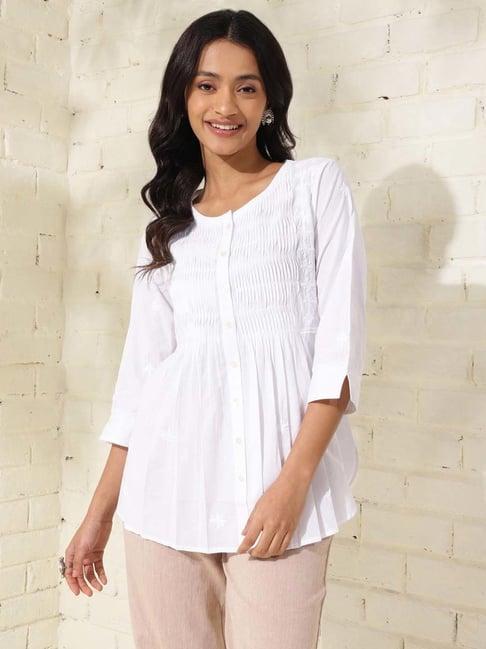 fabindia white cotton embroidered tunic