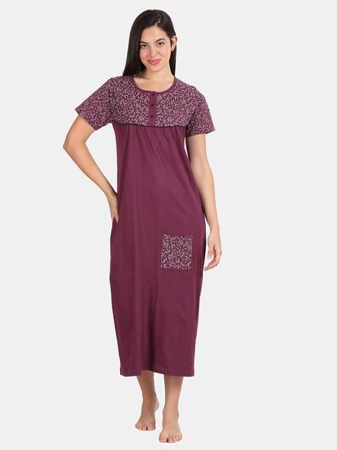 kryptic burgundy & white cotton printed night dress