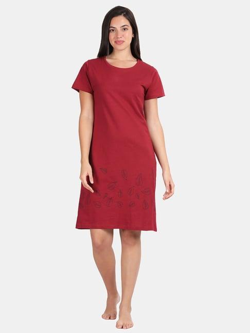 kryptic maroon & black cotton printed night dress