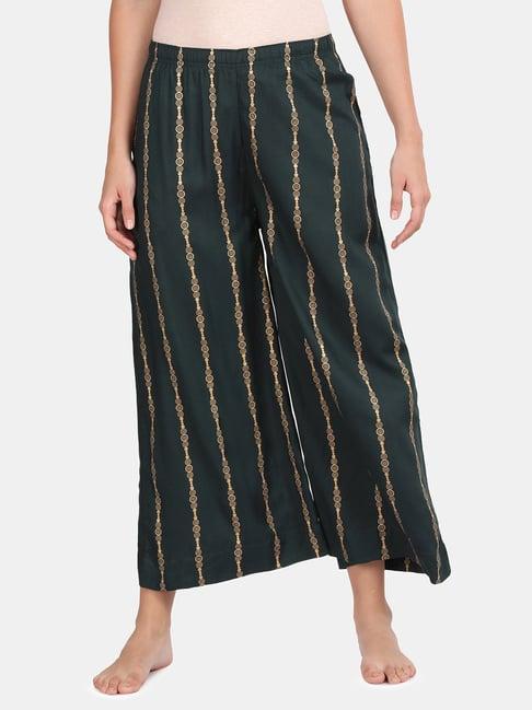 kryptic dark green & gold printed lounge pants