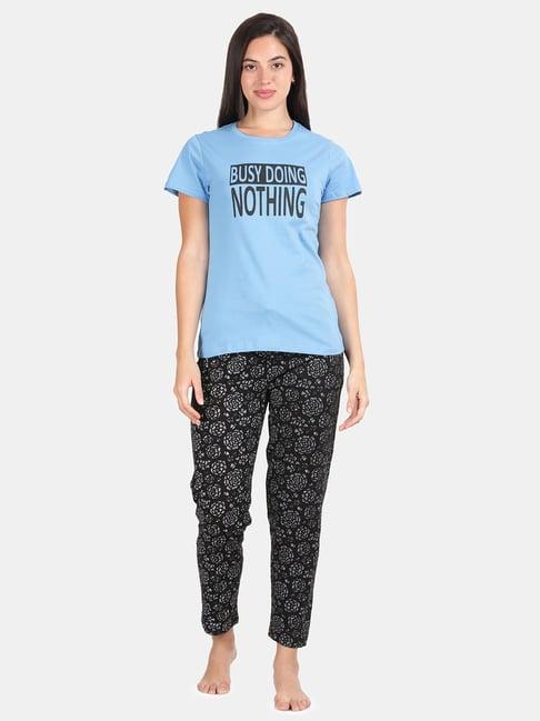 kryptic blue & black cotton graphic print t-shirt with pyjamas