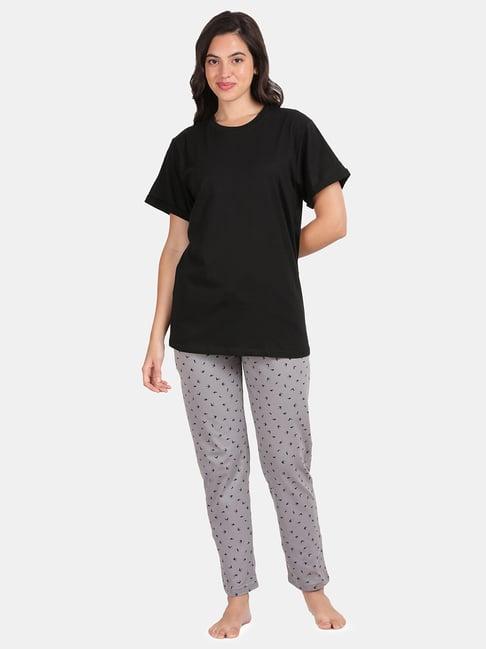 kryptic grey & black cotton printed t-shirt with pyjamas