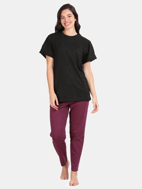 kryptic black & burgundy cotton printed t-shirt with pyjamas