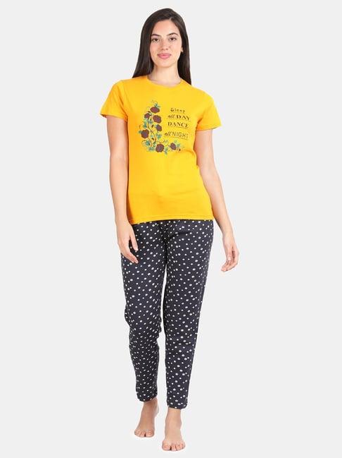 kryptic mustard & navy cotton graphic print t-shirt with pyjamas