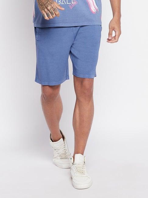 edrio blue cotton relaxed fit shorts