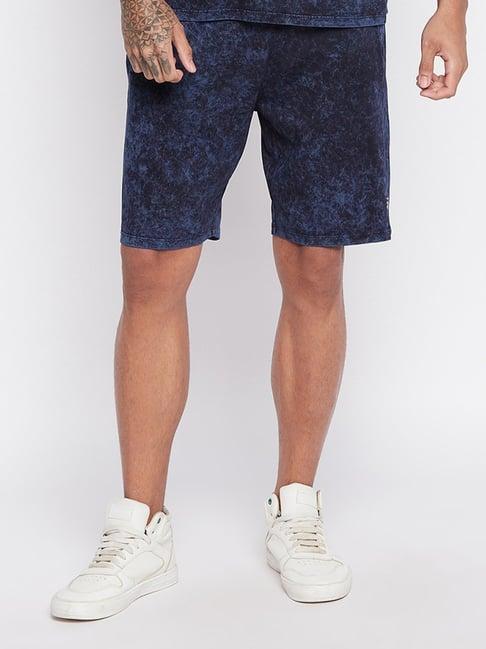 edrio navy cotton relaxed fit printed shorts