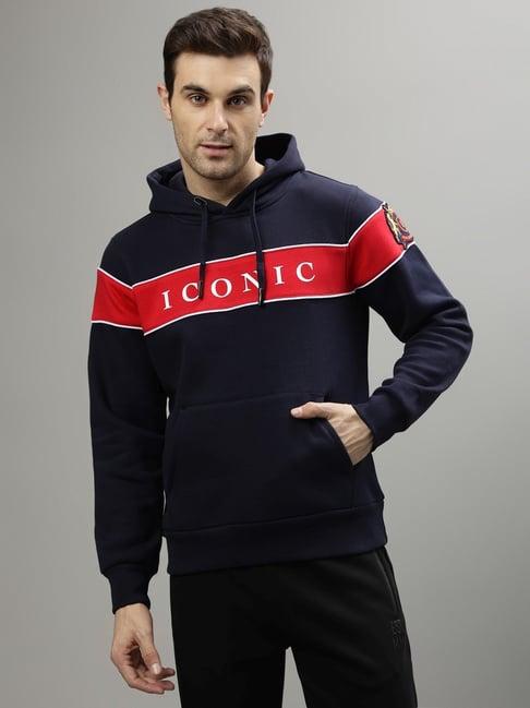 iconic men colourblocked regular fit poly cotton sweatshirts