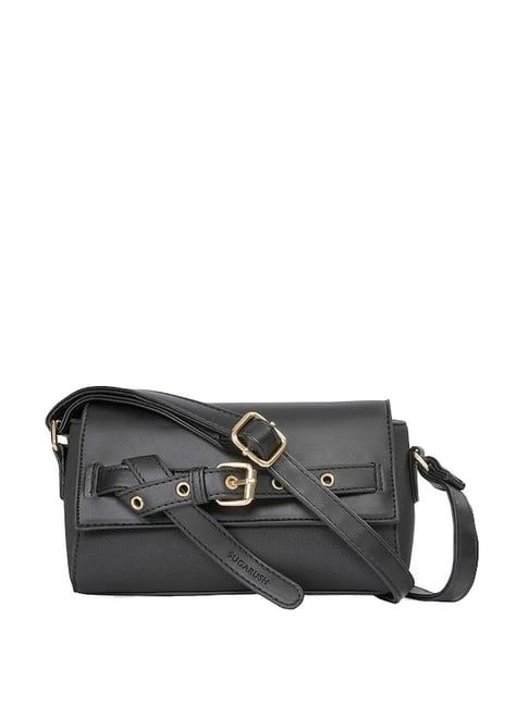 sugarush stellana black pu textured sling handbag