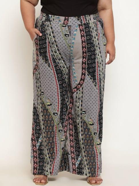 amydus grey printed regular fit high rise pants