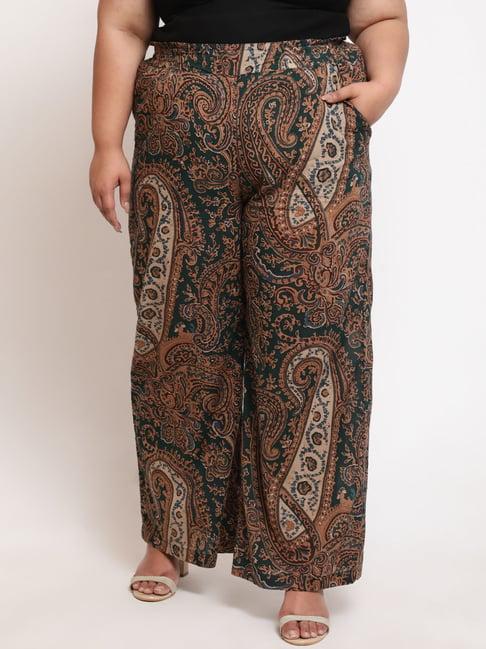 amydus green printed regular fit high rise pants