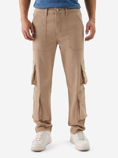 the souled store dark beige regular fit cargo jeans