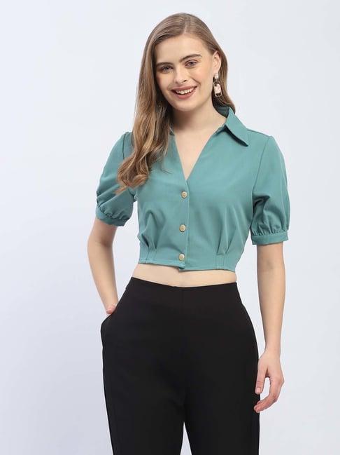 madame green regular fit crop shirt