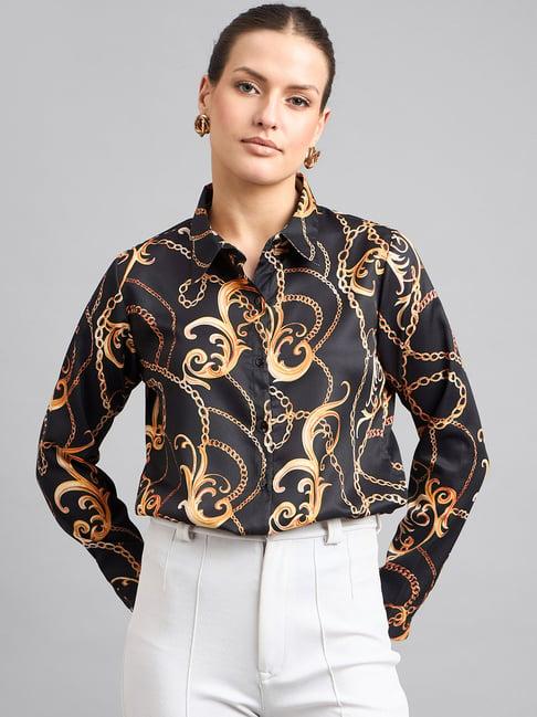 style quotient black & gold printed shirt