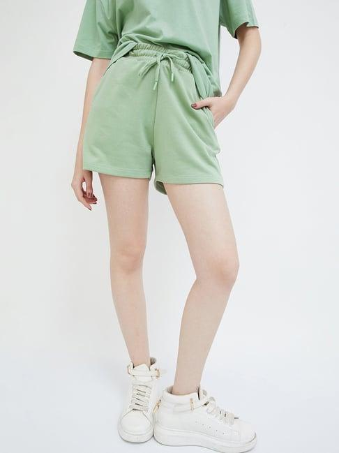 ginger by lifestyle sage green cotton high rise shorts