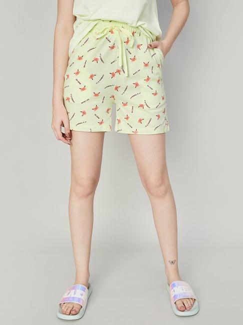 ginger by lifestyle lime green cotton printed shorts