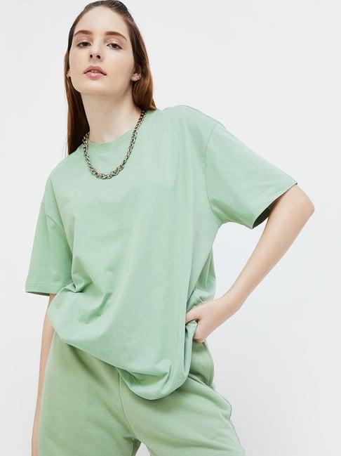 ginger by lifestyle sage green regular fit t-shirt