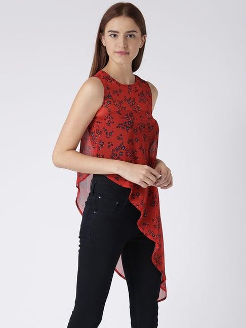 kassually red & black floral print top