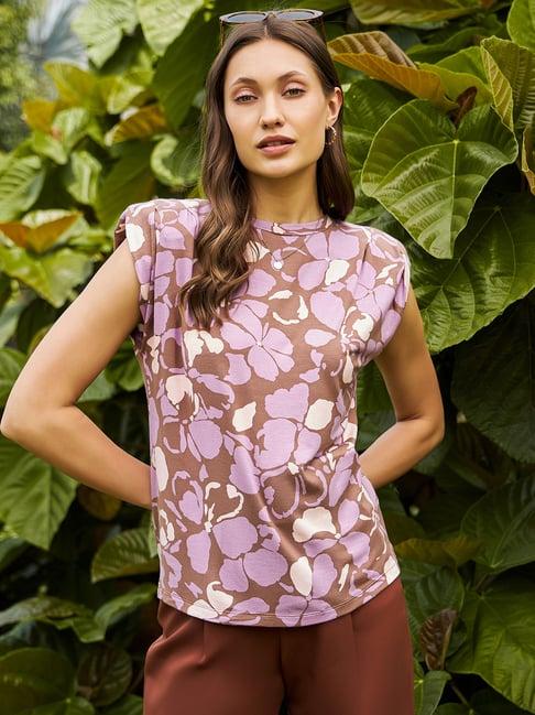 kassually mauve cotton floral print t-shirt