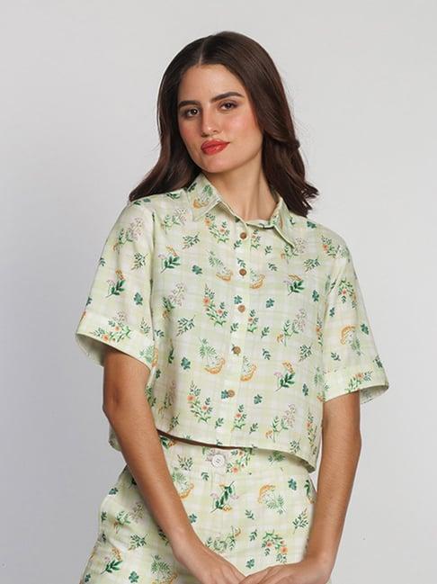 zink london green floral print crop shirt