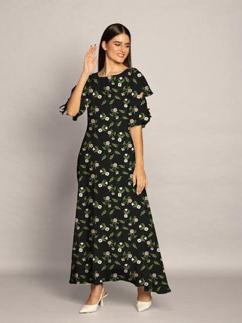 zink london black floral print maxi dress