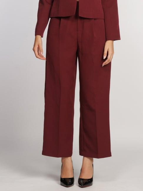 zink london maroon regular fit high rise trousers