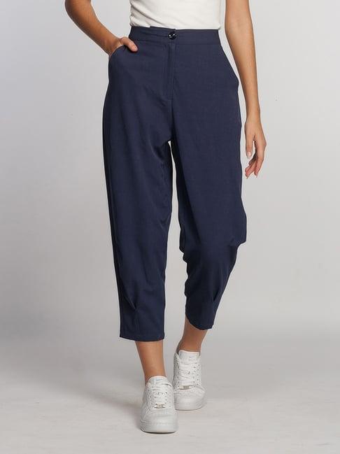 zink london navy regular fit high rise pants