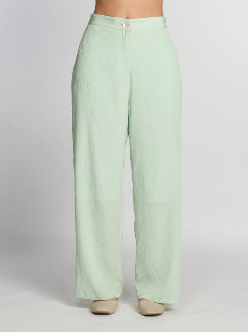 zink london mint green regular fit high rise palazzos