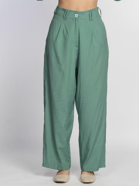 zink london sea green regular fit high rise palazzos