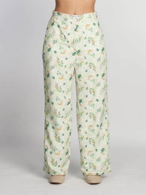 zink london light green floral print regular fit high rise palazzos