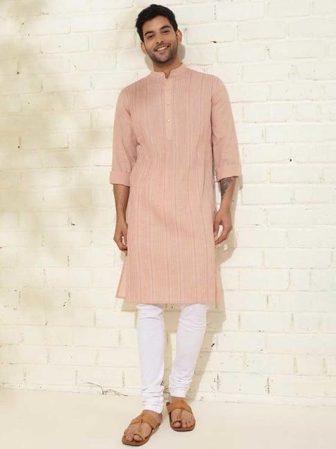 fabindia peach slim fit striped kurta