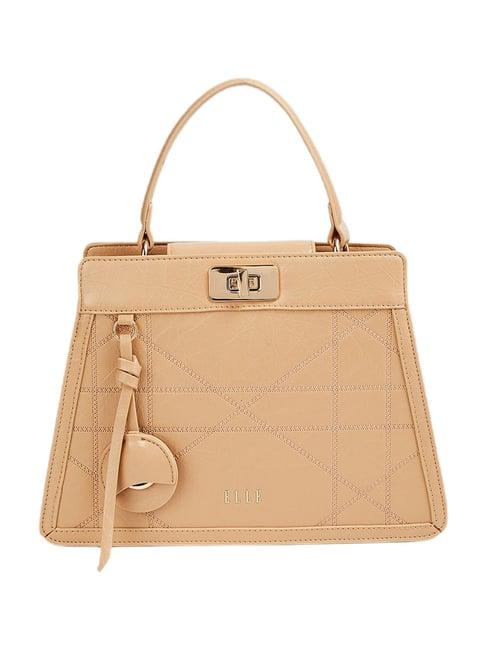 elle beige textured satchel handbag