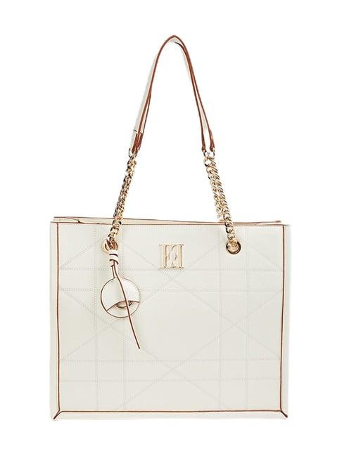 elle white textured tote bag