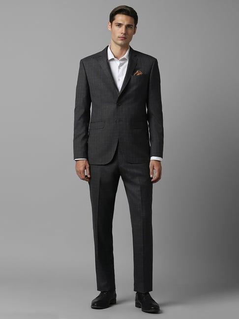 louis philippe grey slim fit checks two piece suits