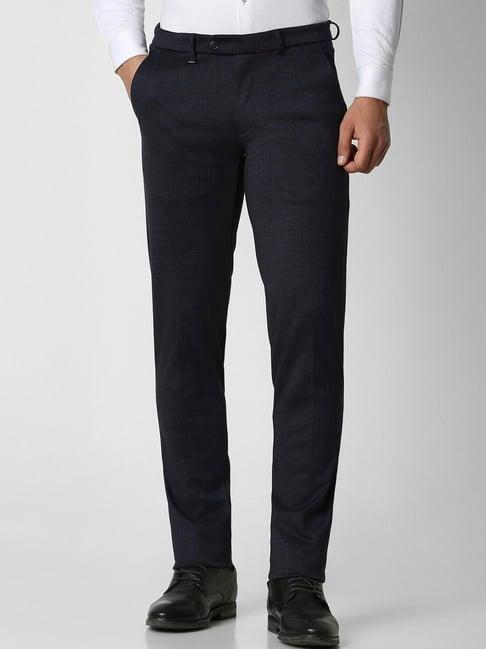 van heusen black slim fit texture trousers