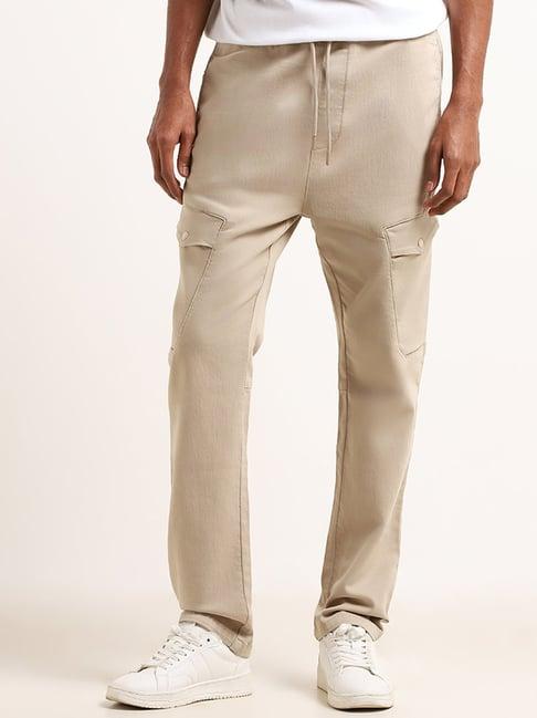 nuon by westside beige cargo relaxed fit mid rise pants