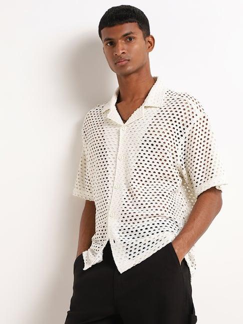 nuon by westside off-white mesh relaxed fit shirt