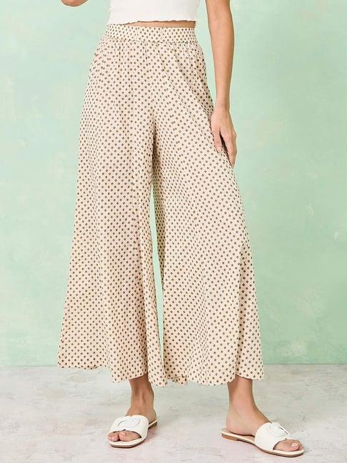 styli beige cotton printed palazzos