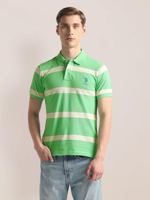 u.s. polo assn. green cotton slim fit striped polo t-shirt