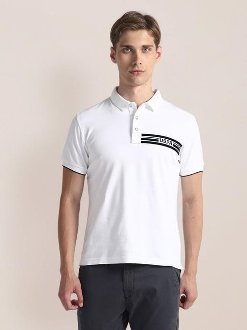 u.s. polo assn. white cotton slim fit printed polo t-shirt