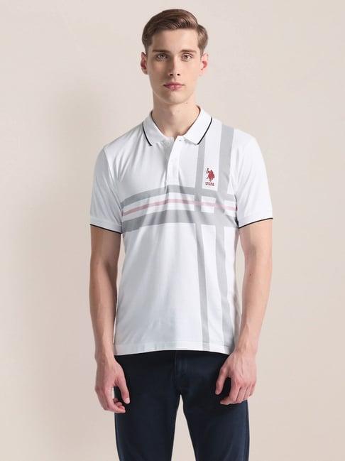 u.s. polo assn. white cotton slim fit striped polo t-shirt