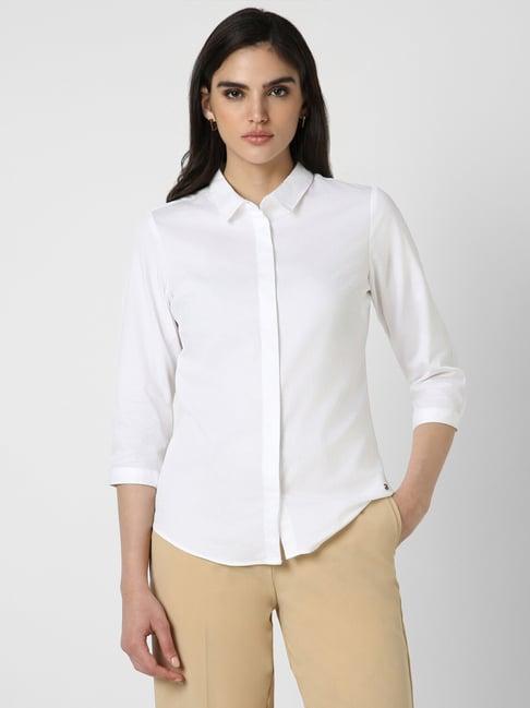 van heusen white cotton textured pattern shirt