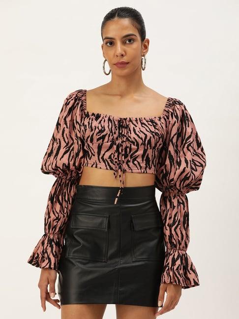 anvi be yourself peach animal print crop top