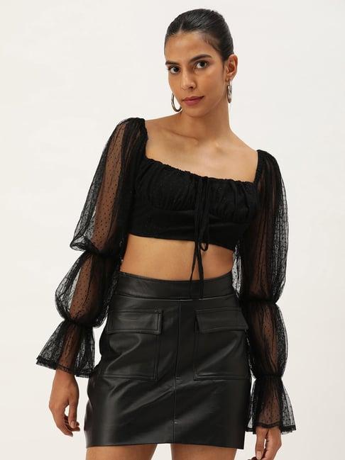 anvi be yourself black self design crop top