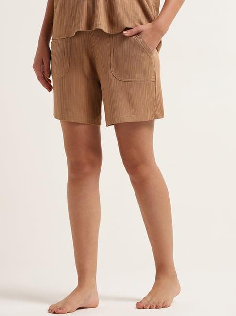 wunderlove by westside brown self-patterned mid-rise shorts