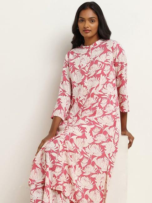 utsa by westside pink floral button-down kurta