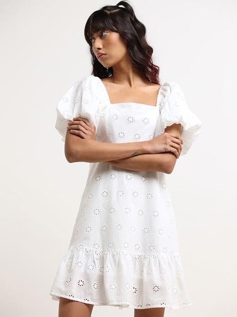 nuon by westside white schiffli tiered dress