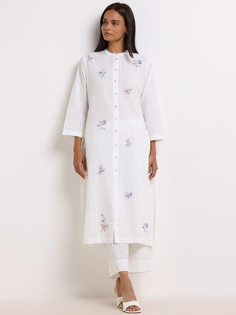 zuba by westside white floral button-down kurta